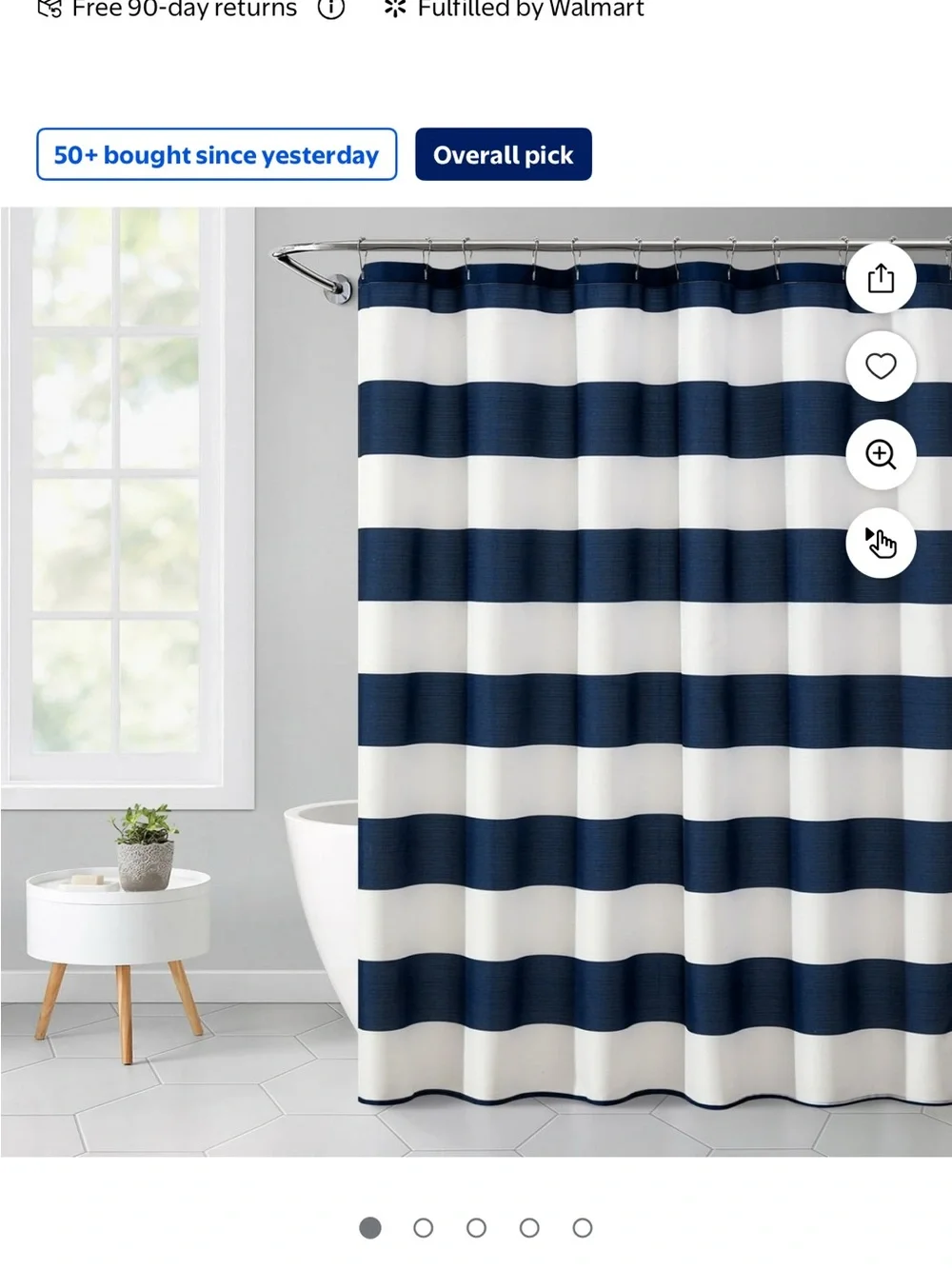 Navy and White Wide Stripe Shower Curtain